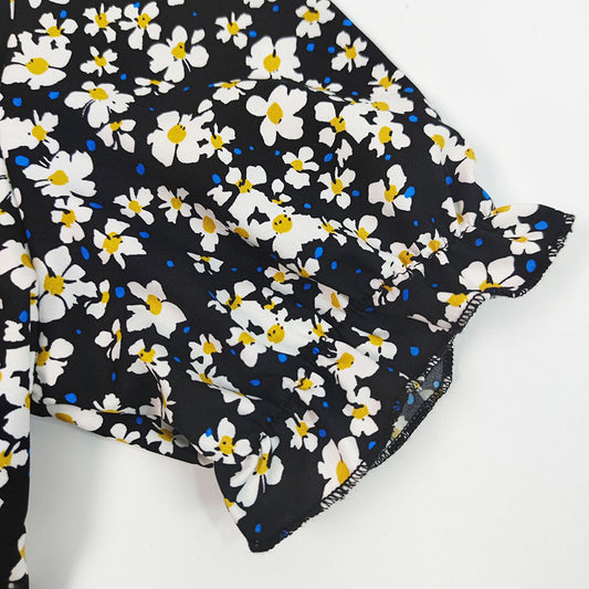 Women's Puff Sleeve Floral Midi Dress Elegant Square Neck Boho Side Split Dresses