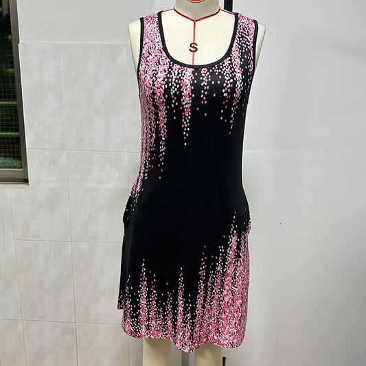 Women's Casual Sundress Summer Beach Dress Graphic Print V Neck Loose Tank Dresses