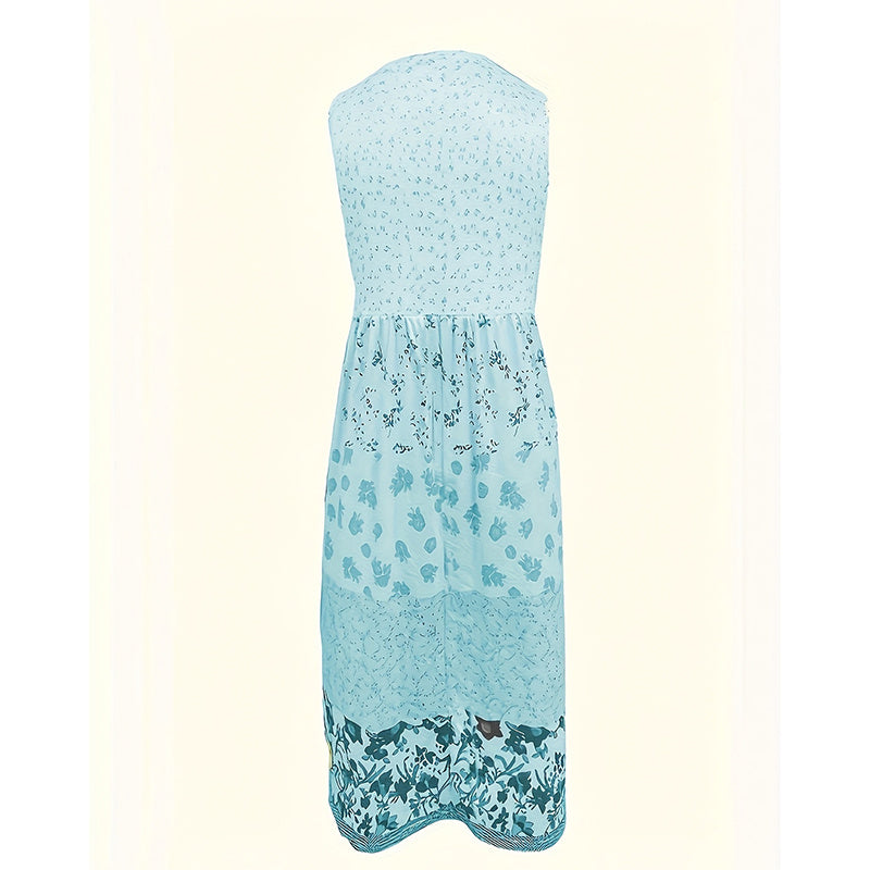 Women's Bohemian Floral Sleeveless Midi Dress Round Neck A-Line Summer Dress For Casual Or Dressy Occasions