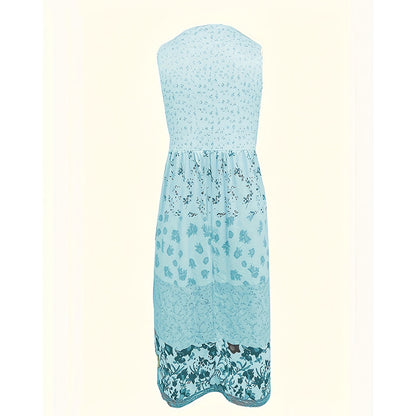 Women's Bohemian Floral Sleeveless Midi Dress Round Neck A-Line Summer Dress For Casual Or Dressy Occasions