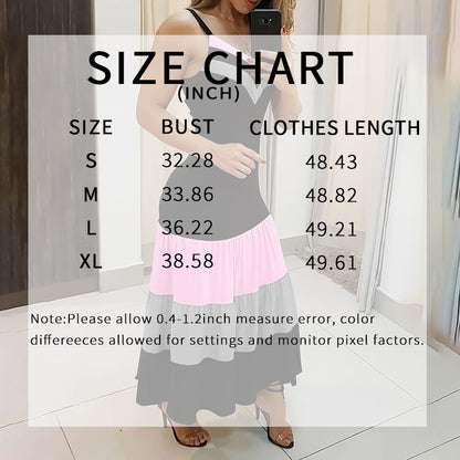 Women's Summer Casual Sleeveless V Neck Color Block Spaghetti Strap Maxi Long Dress