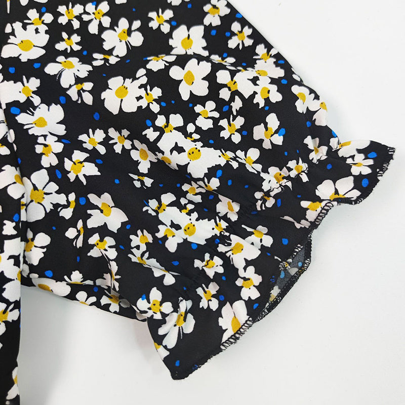 Women's Puff Sleeve Floral Midi Dress Elegant Square Neck Boho Side Split Dresses