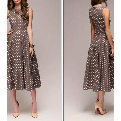 Women's Vintage Polka Dot Sleeveless Dress O-Neck Summer Cocktail Party Dress