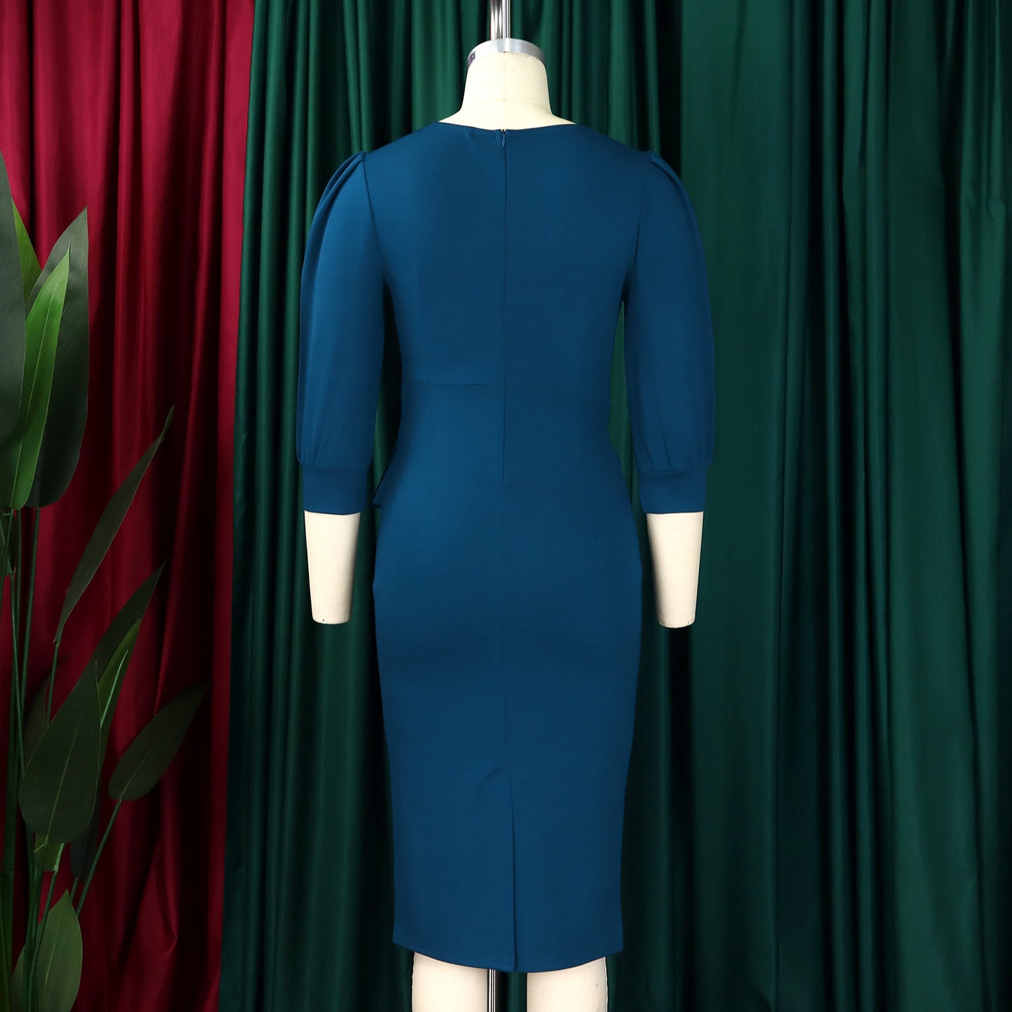 Women's Bodycon Pencil Dress Round Neck 3 4 Sleeve Peplum Wear To Work Office Dress