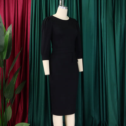Women's Bodycon Pencil Dress Round Neck 3 4 Sleeve Peplum Wear To Work Office Dress