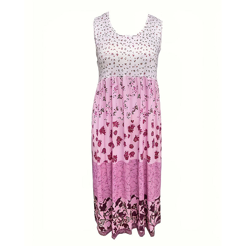Women's Bohemian Floral Sleeveless Midi Dress Round Neck A-Line Summer Dress For Casual Or Dressy Occasions