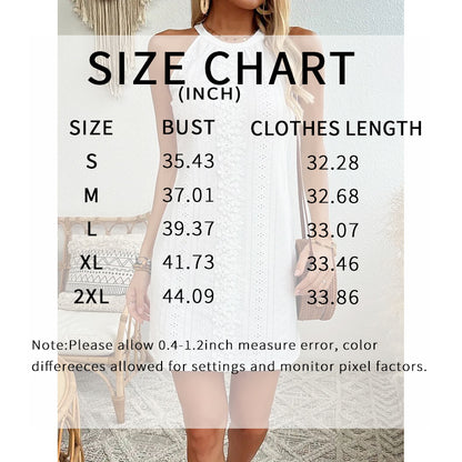 Women's Elegant Halter Neck Sleeveless Mini Dress Eyelet Embroidery A Line Short Dress
