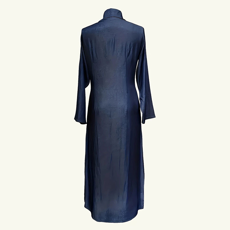 Womens Casual Button Down Denim Maxi Dress Long Sleeve Long Jean Dresses With Pockets