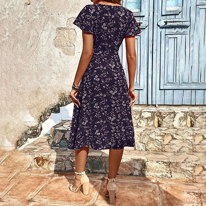 Summer Floral Print Maxi Dress Women Button Up Split Long Flowy Bohemian Beach Party Dresses