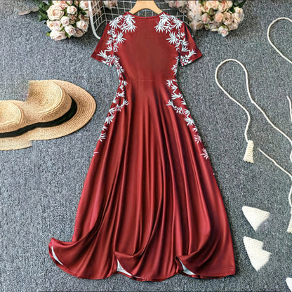 Women's Elegant Short Sleeve Maxi Dresses Casual Empire Waist Long Dress
