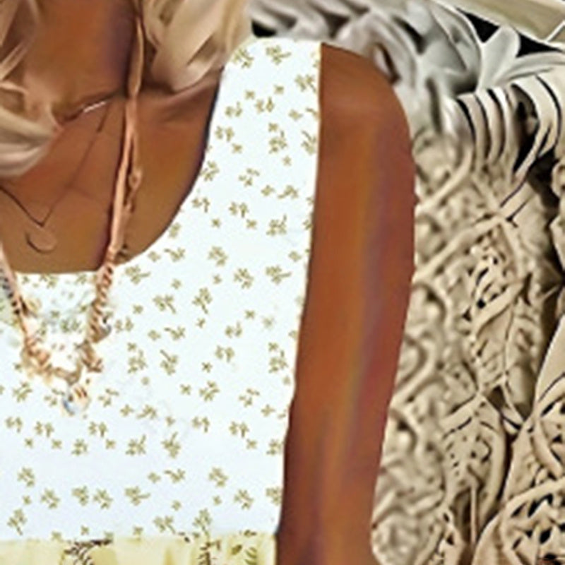 Women's Plus Size Boho Floral Dresses Sleeveless Tiered Pleated Swing Long Sundress