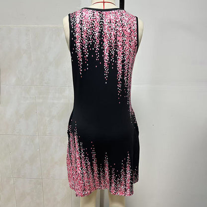 Women's Casual Sundress Summer Beach Dress Graphic Print V Neck Loose Tank Dresses