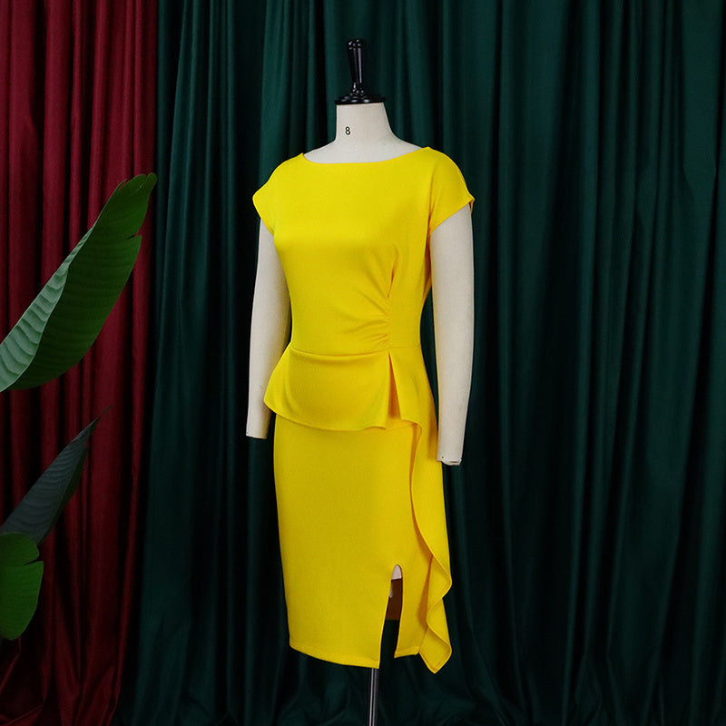 Women's Elegant Ruffle Sleeveless Bodycon Formal Party Cocktail Pencil Midi Dress