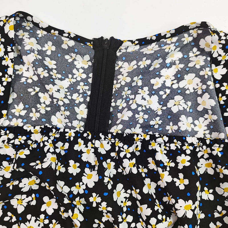 Women's Puff Sleeve Floral Midi Dress Elegant Square Neck Boho Side Split Dresses