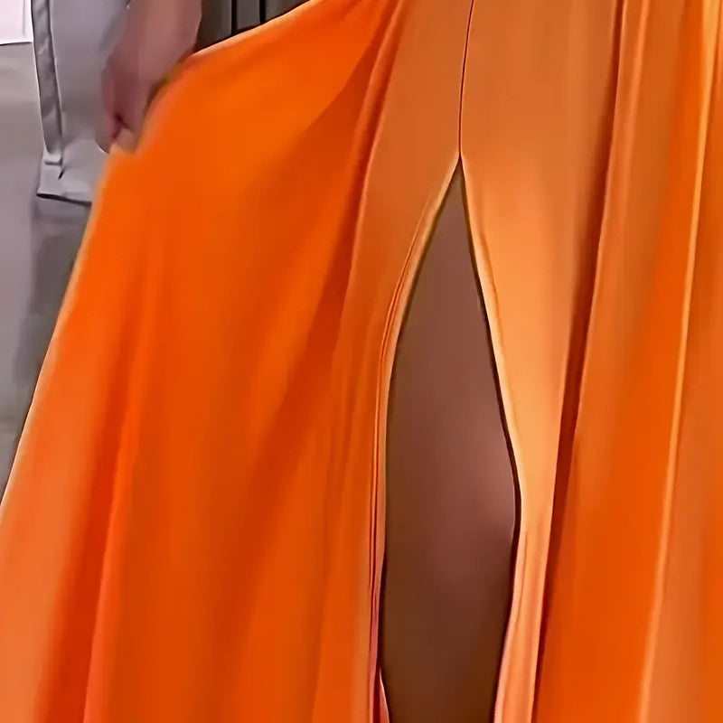 Women's Sexy Deep V Neck Maxi Dress Spaghetti Strap Sleeveless Backless High Slit Long Dress