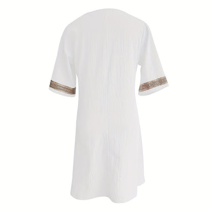 Women's Chic Guipure Lace V-Neck Tunic Dress Knee-Length, Hollow Detail,All-Season Dress