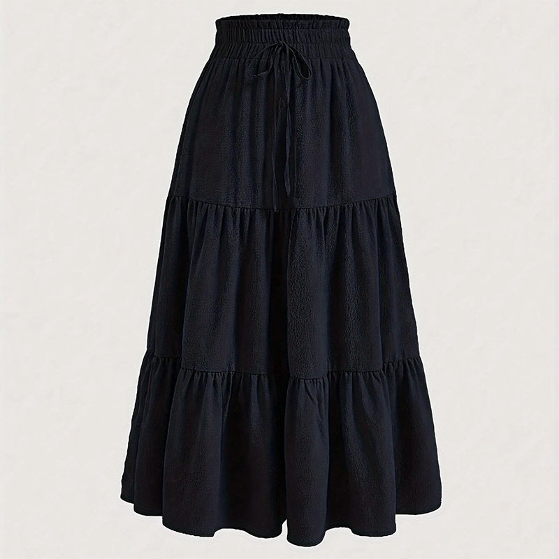 Women's Solid Color High-Waist Knot Detail Flowy Pleated Midi Skirt - Elegant A-Line Skirt For Spring Summer