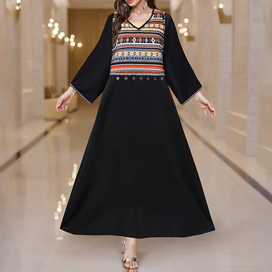 Women's Plus Size Casual Summer Boho Print Dress V Neck Loose Fit Long Maxi Beach Dresses