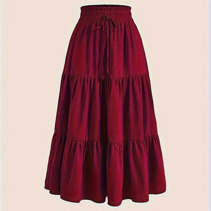 Women's Solid Color High-Waist Knot Detail Flowy Pleated Midi Skirt - Elegant A-Line Skirt For Spring Summer