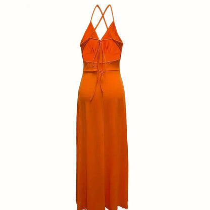 Women's Sexy Deep V Neck Maxi Dress Spaghetti Strap Sleeveless Backless High Slit Long Dress