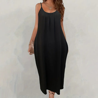 Women's Casual Summer Spaghetti Straps Maxi Dress With Pockets Loose Fit Long Dress